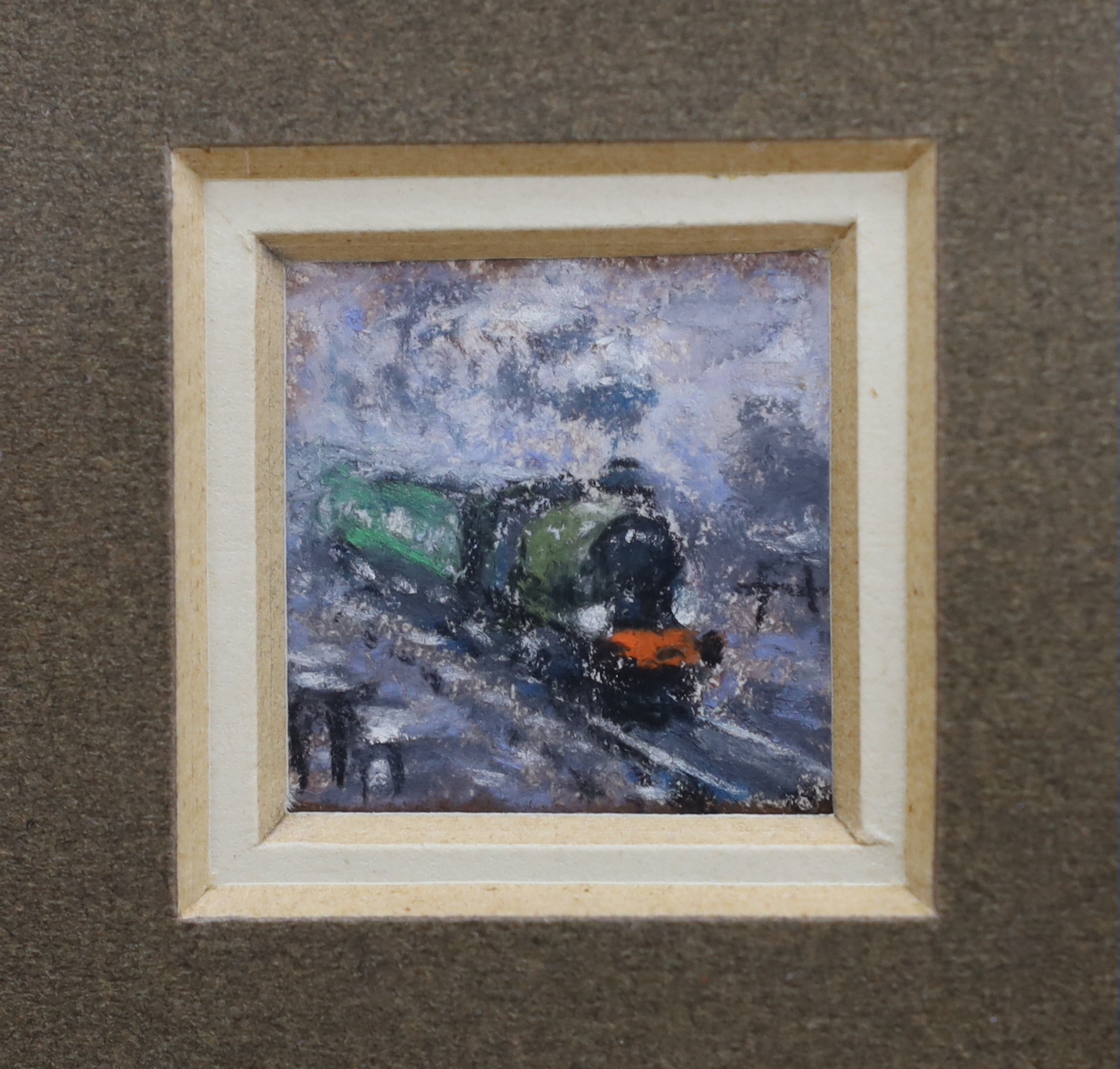 Peter Coombs (1929-2007) three pastels, ‘Thames Moon’, ‘Running late’ and one other, one signed, largest 15 x 19cm